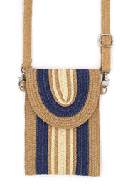 Striped Pattern Straw Cellphone Crossbody Bag