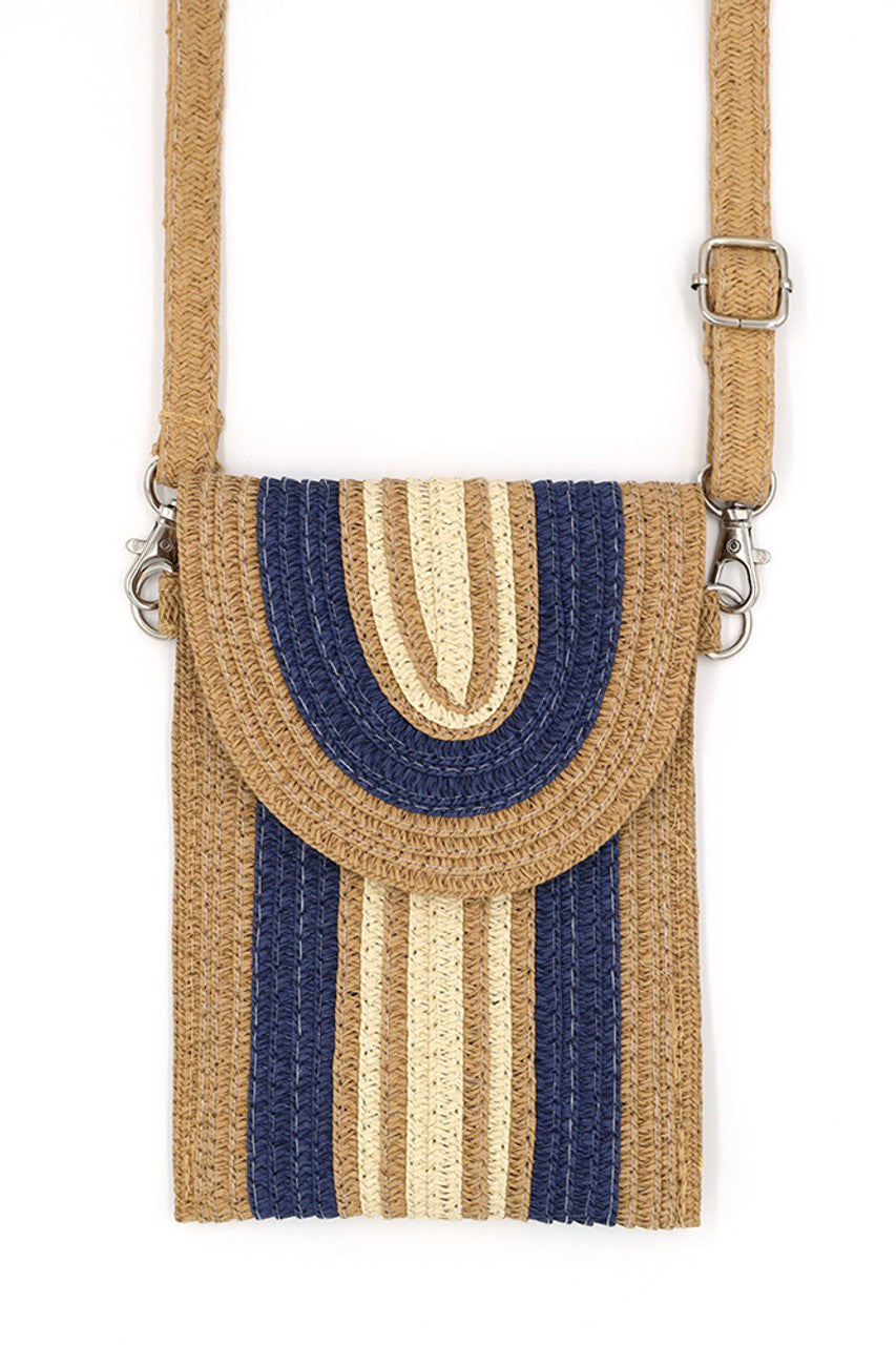Striped Pattern Straw Cellphone Crossbody Bag