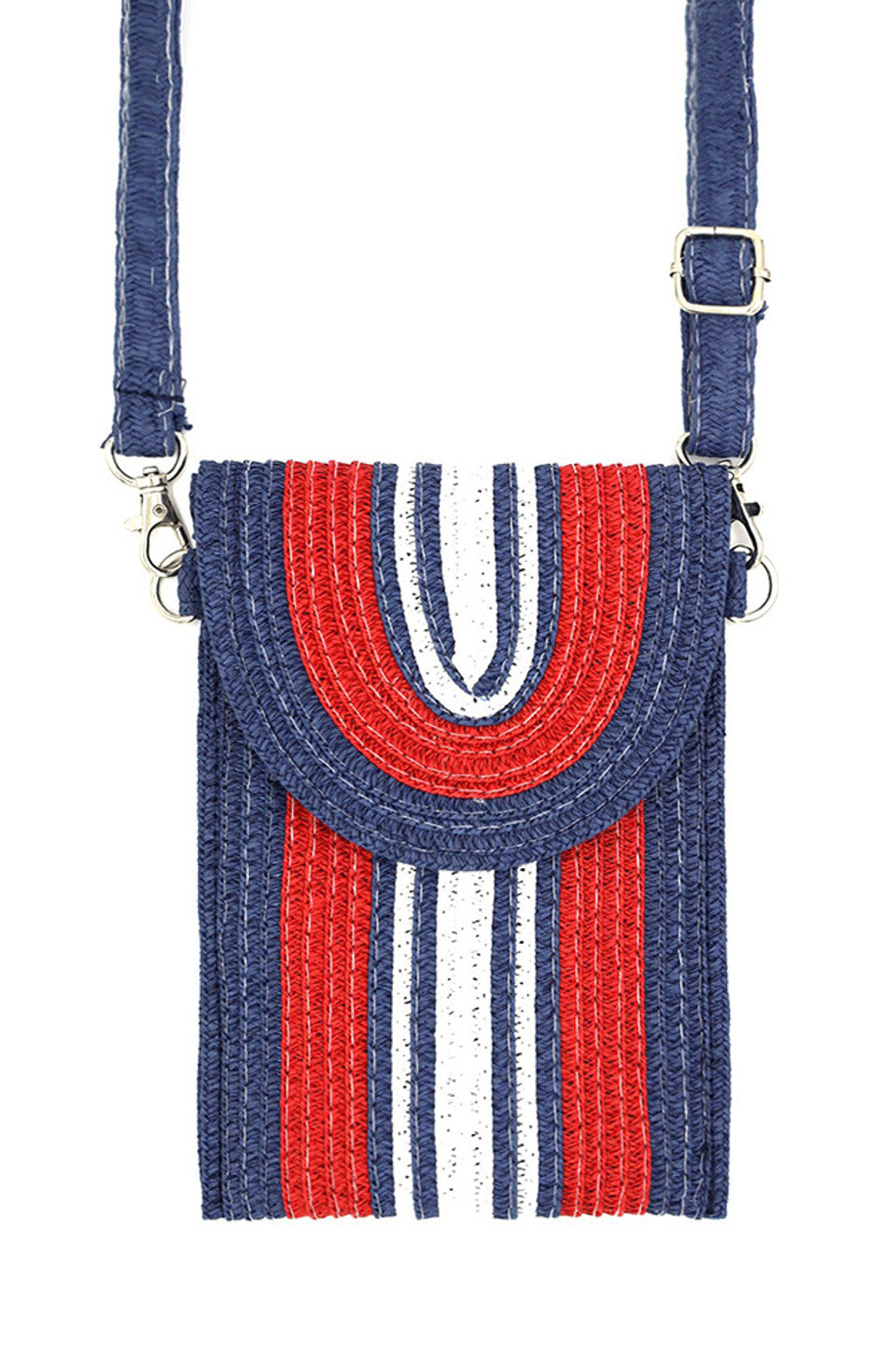 Striped Pattern Straw Cellphone Crossbody Bag