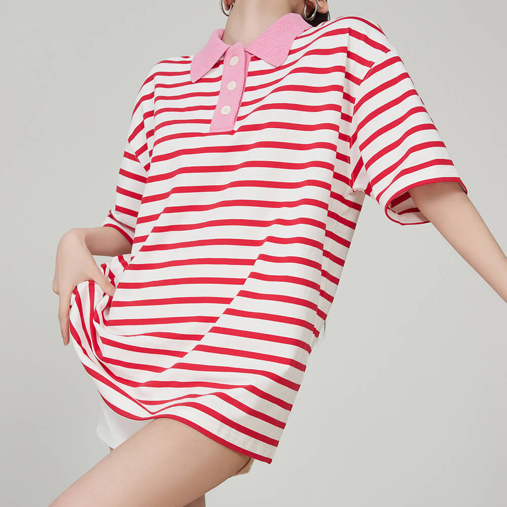 STRIPED POLO SHIRT WITH PINK COLLAR FOR MEN