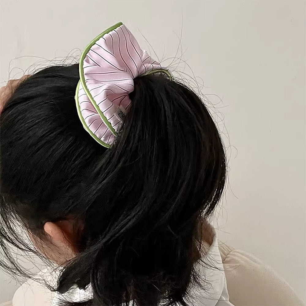 STRIPED SCRUNCHIE WITH PINK TRIM HAIR ACCESSORY
