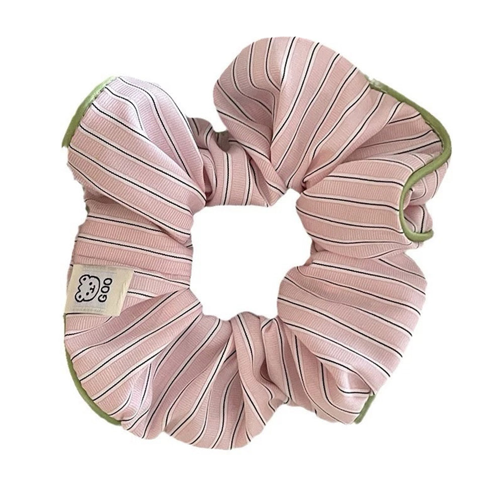 STRIPED SCRUNCHIE WITH PINK TRIM HAIR ACCESSORY