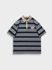 STRIPED SHORT-SLEEVED POLO SHIRT FOR MOUNTAIN POLO AND OUTDOOR ADVENTURES