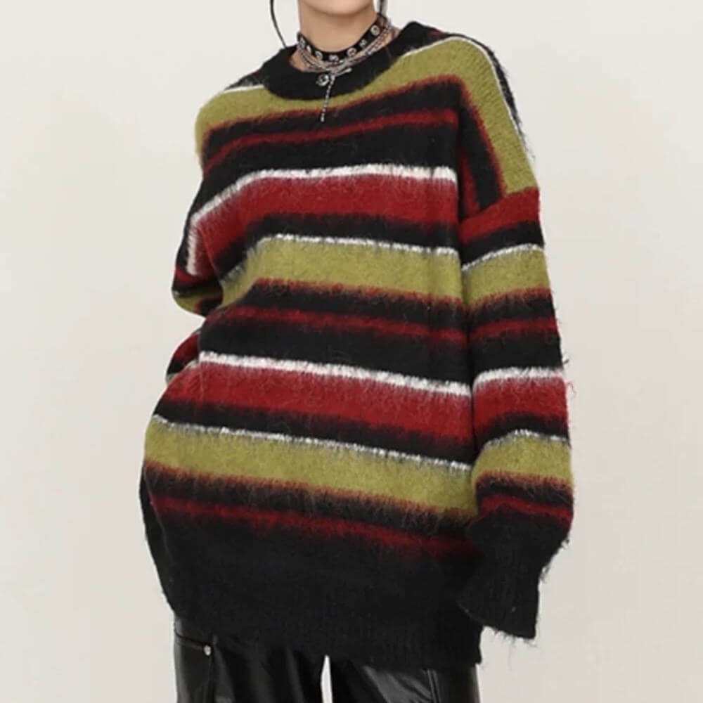 STRIPED SWEATER CLASSIC COZY READING STRIPED