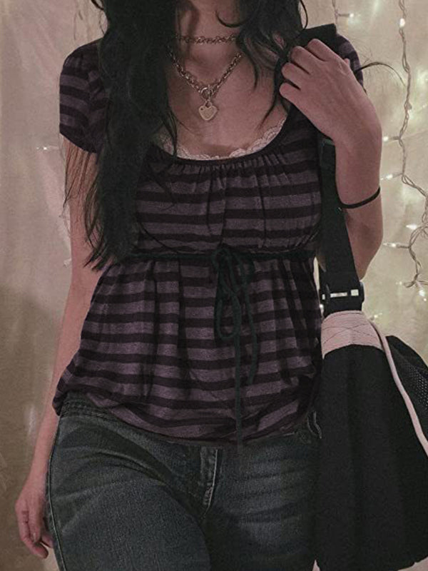 STRIPED TIE-WAIST BLOUSE SLIM FIT SHORT