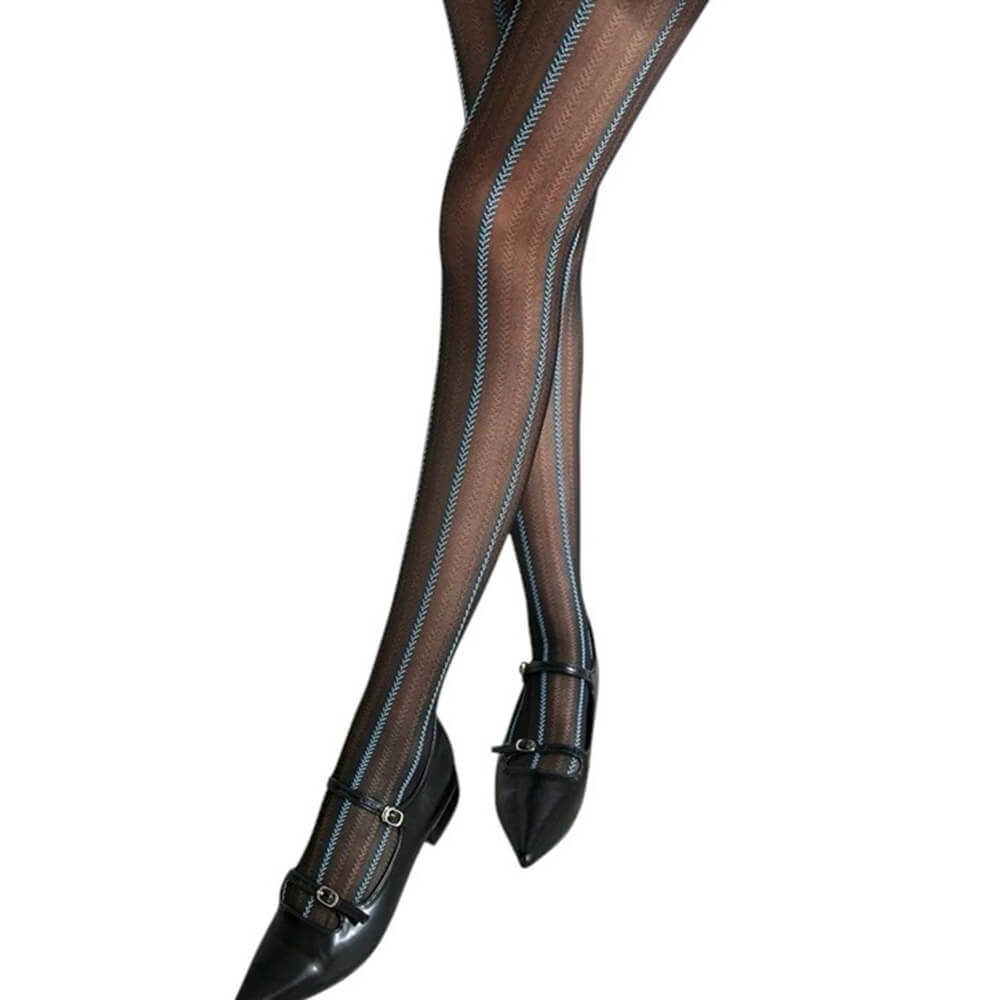 STRIPED TIGHTS ELEGANT CONTRAST SEAM LINE HOSIERY