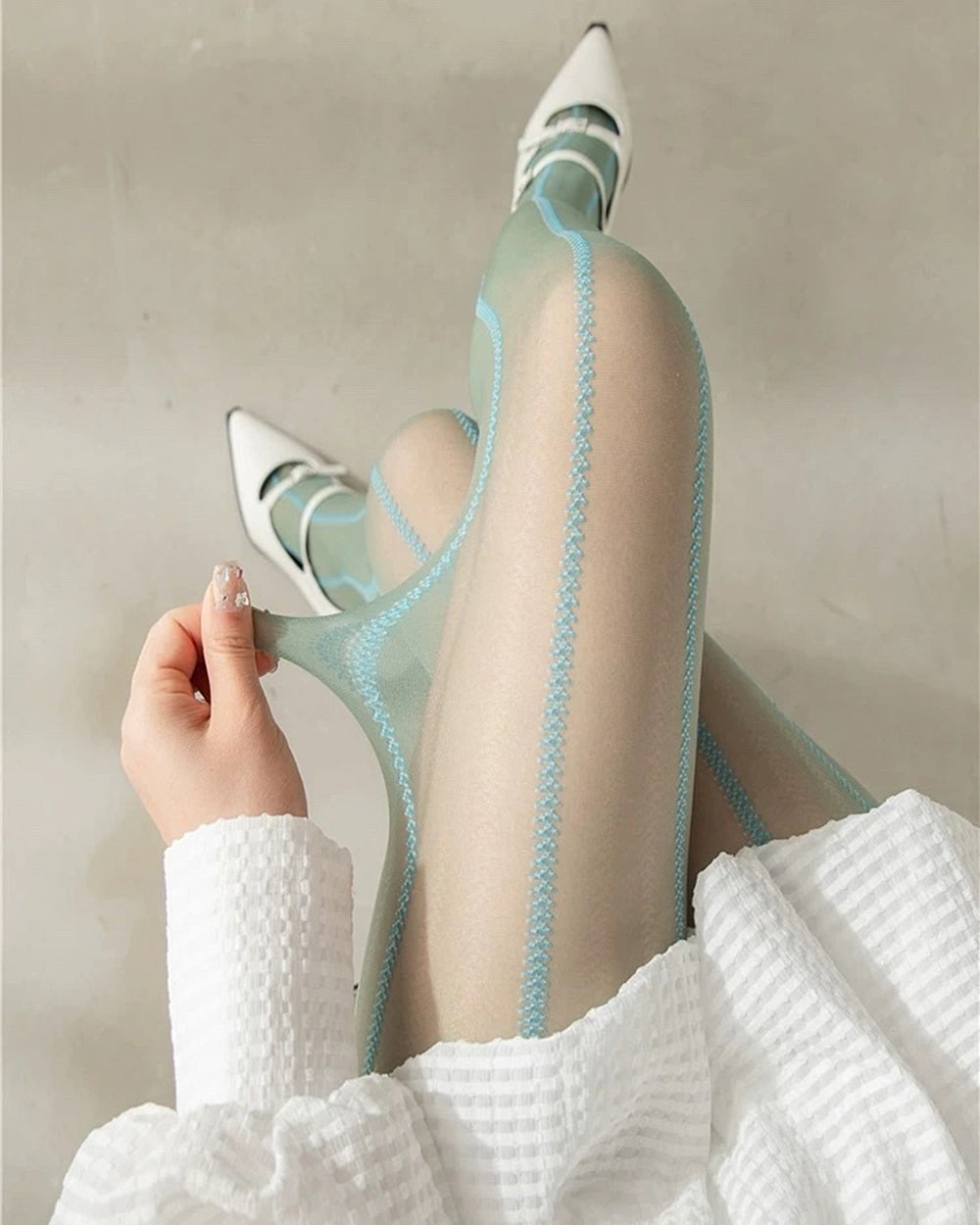STRIPED TIGHTS ELEGANT CONTRAST SEAM LINE HOSIERY