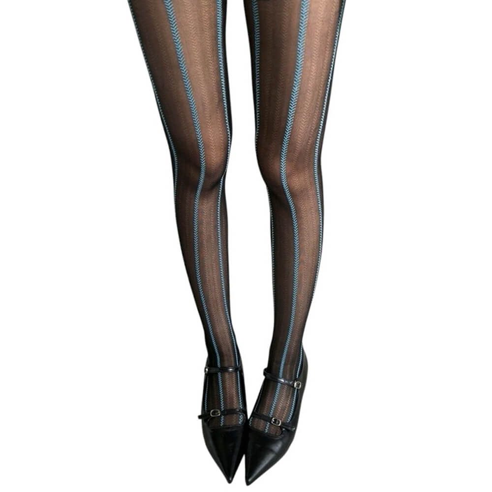 STRIPED TIGHTS ELEGANT CONTRAST SEAM LINE HOSIERY