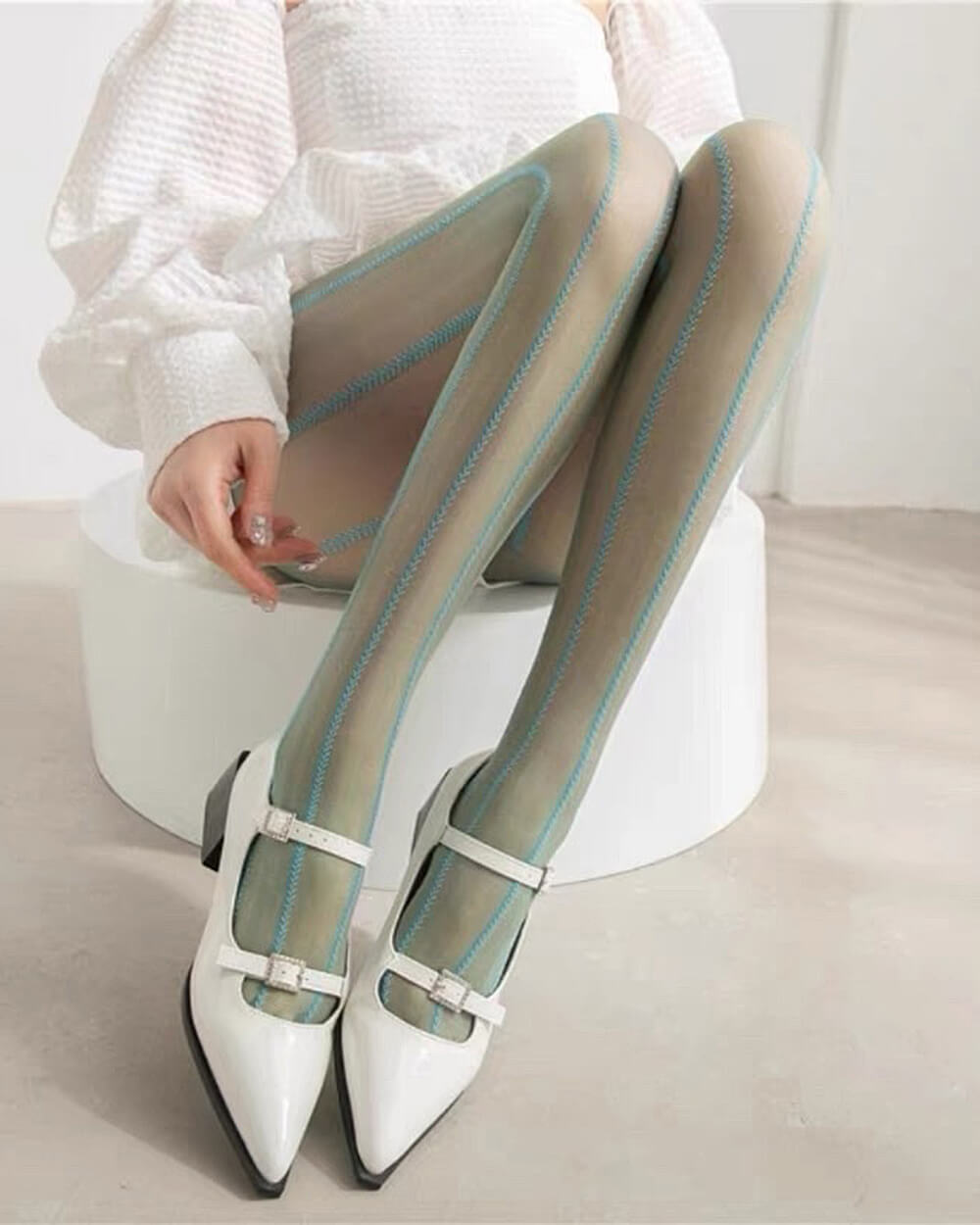 STRIPED TIGHTS ELEGANT CONTRAST SEAM LINE HOSIERY