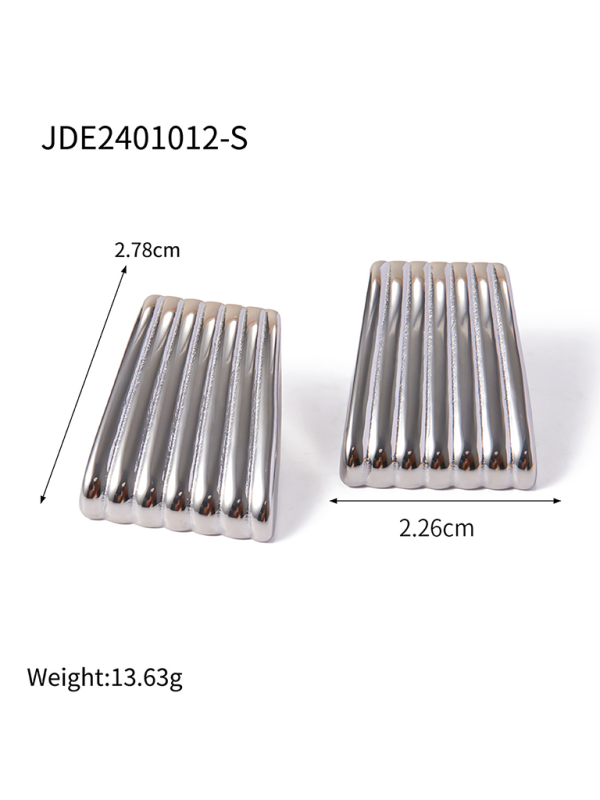 Striped trapezoidal earrings with special lines - Silver / FREESIZE