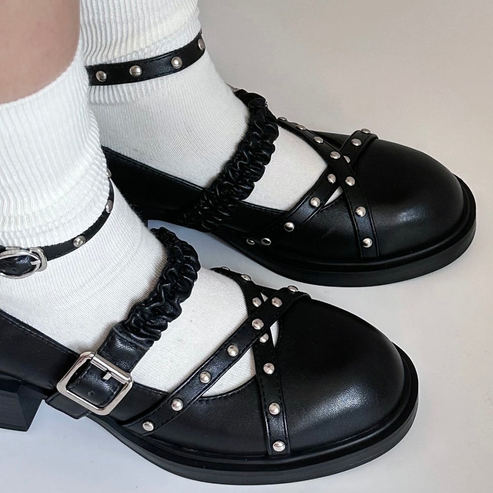 STUDDED BLACK MARY JANE SHOES BOOGZEL CLOTHING