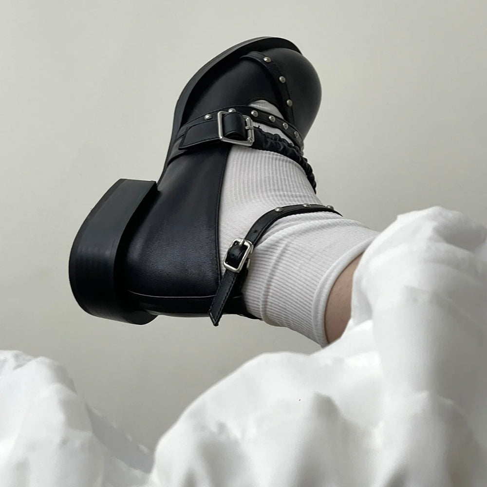 STUDDED BLACK MARY JANE SHOES BOOGZEL CLOTHING