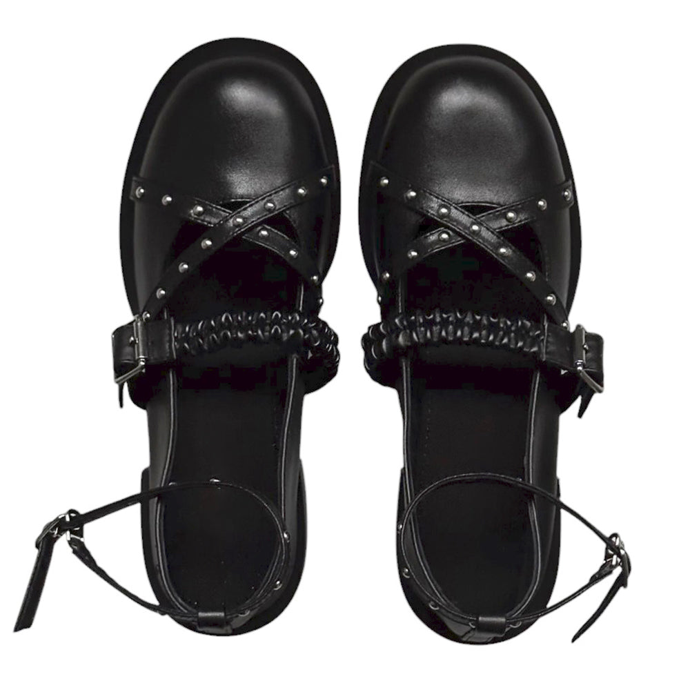 STUDDED BLACK MARY JANE SHOES BOOGZEL CLOTHING
