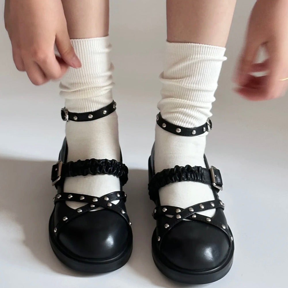 STUDDED BLACK MARY JANE SHOES BOOGZEL CLOTHING