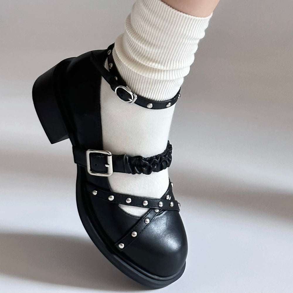 STUDDED BLACK MARY JANE SHOES BOOGZEL CLOTHING