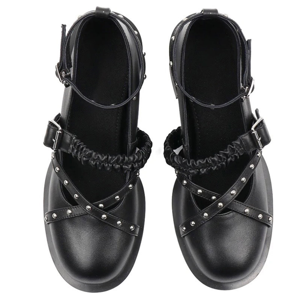 STUDDED BLACK MARY JANE SHOES BOOGZEL CLOTHING