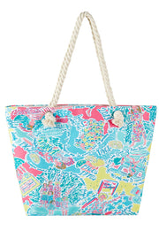 Stylish Illustration Print Summer Tote Bag