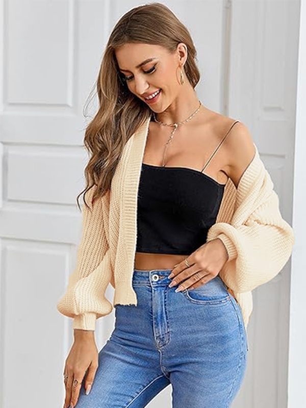 Stylish Knitted Cardigan with Contrast Colors - Light yellow / S