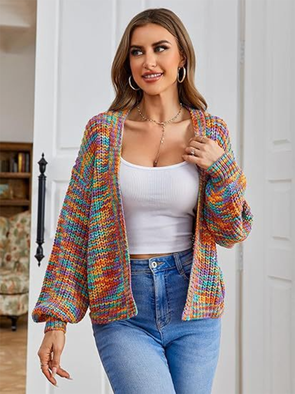 Stylish Knitted Cardigan with Contrast Colors - Pattern2 / S