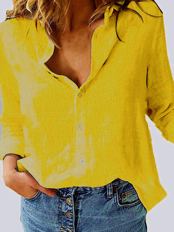 Stylish Leisure Woven Knit Women’s Spring-Summer Shirt - Yellow / S