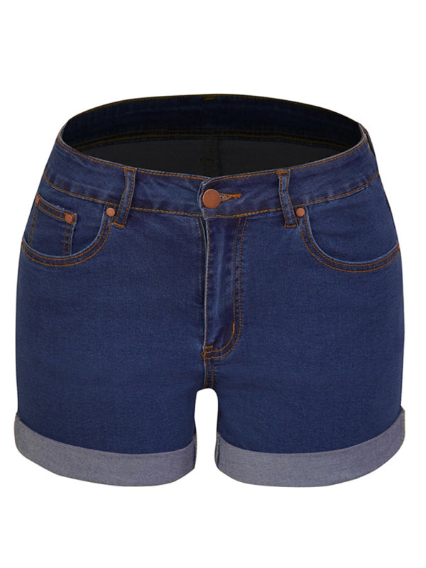 Stylish simple high elastic women’s denim shorts
