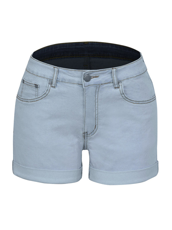 Stylish simple high elastic women’s denim shorts