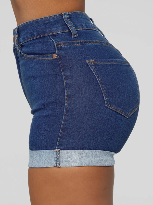 Stylish simple high elastic women’s denim shorts