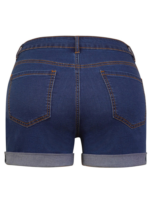 Stylish simple high elastic women’s denim shorts