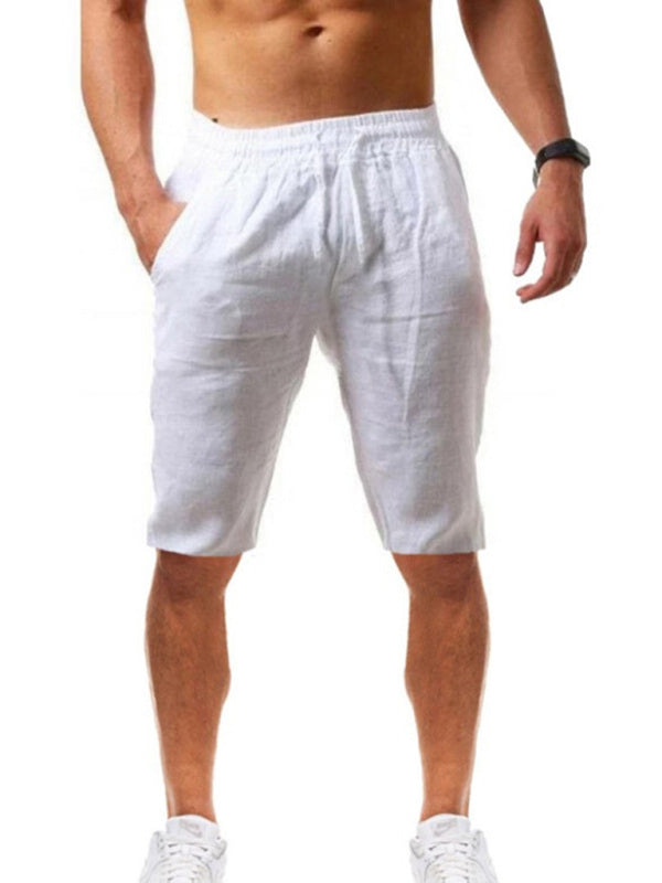 Summer Large Size Loose Linen Breathable Cropped Pants Men’s Sports Casual Pants - White / S