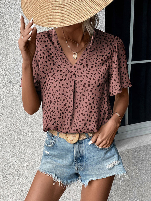 Summer New Fashion Ladies Tops Leopard Print Shirts - Pink / S