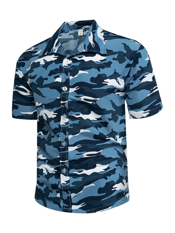 Summer new seaside casual Hawaiian short-sleeved shirt - Blue / S