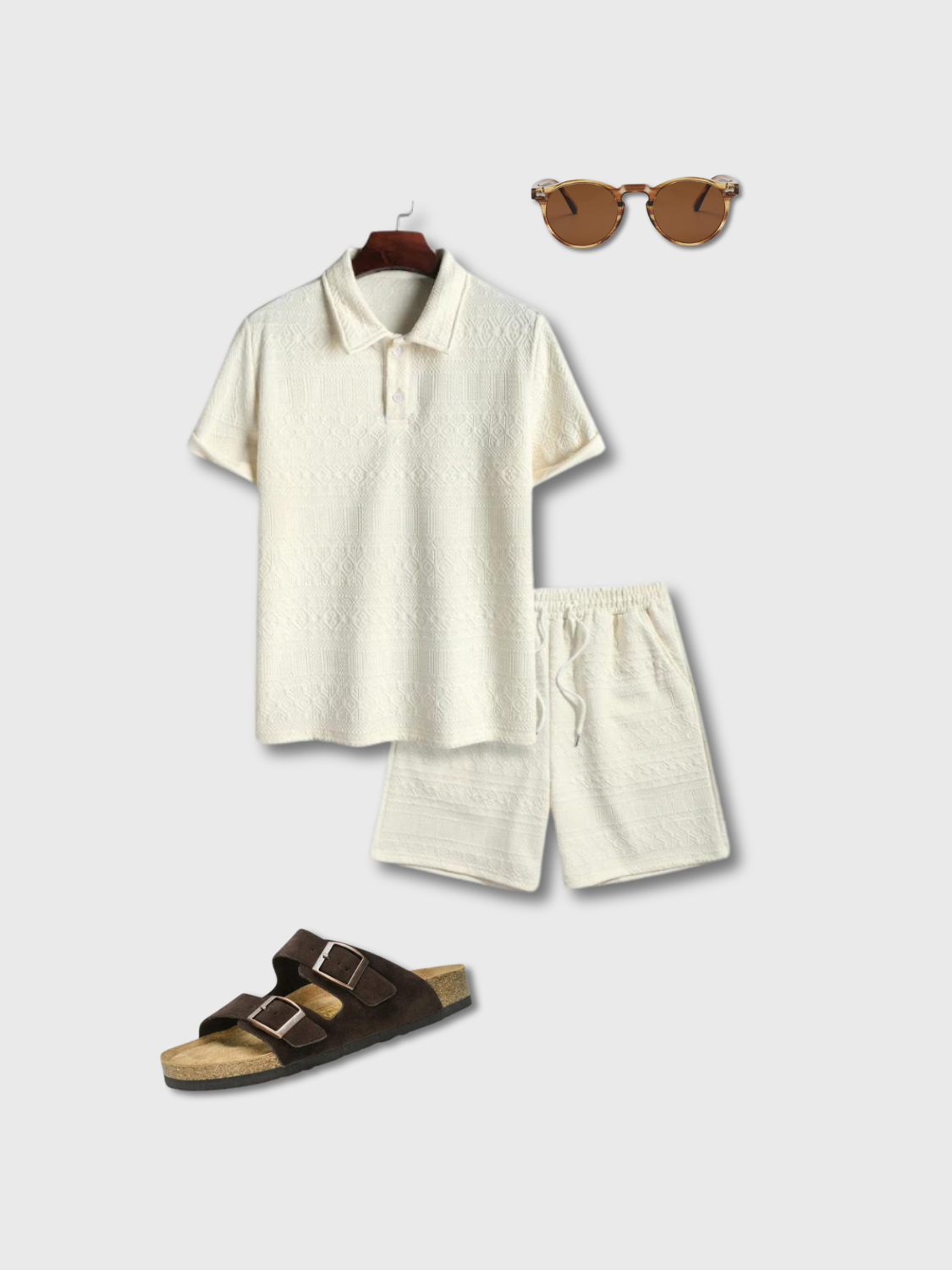 SUMMER OUTFIT SET JACQUARD POLO WITH SHORTS AND ACCESSORIES