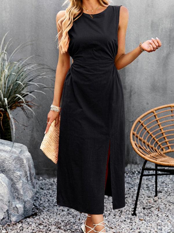 Summer Temperament Waistless Long Sleeveless Sundress - Closther