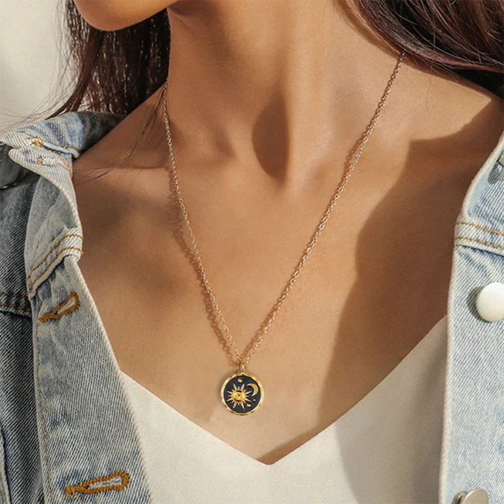 SUN AND MOON PENDANT NECKLACE CELESTIAL JEWELRY