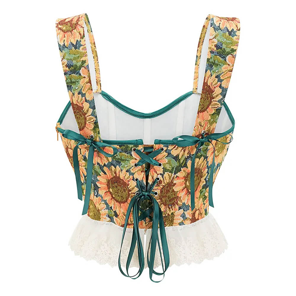 SUNFLOWER CORSET TOP VINTAGE STYLE HIGH-QUALITY POLYESTER