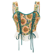 SUNFLOWER CORSET TOP VINTAGE STYLE HIGH-QUALITY POLYESTER
