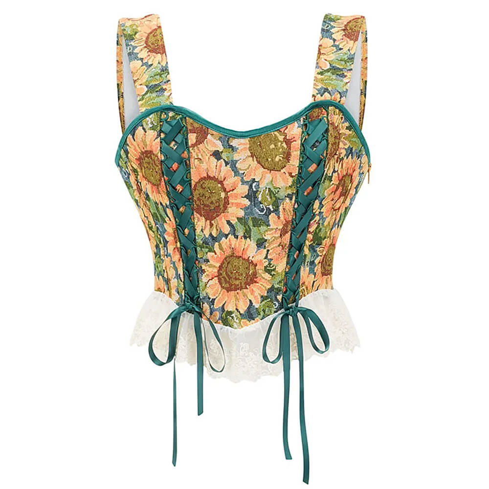 SUNFLOWER CORSET TOP VINTAGE STYLE HIGH-QUALITY POLYESTER