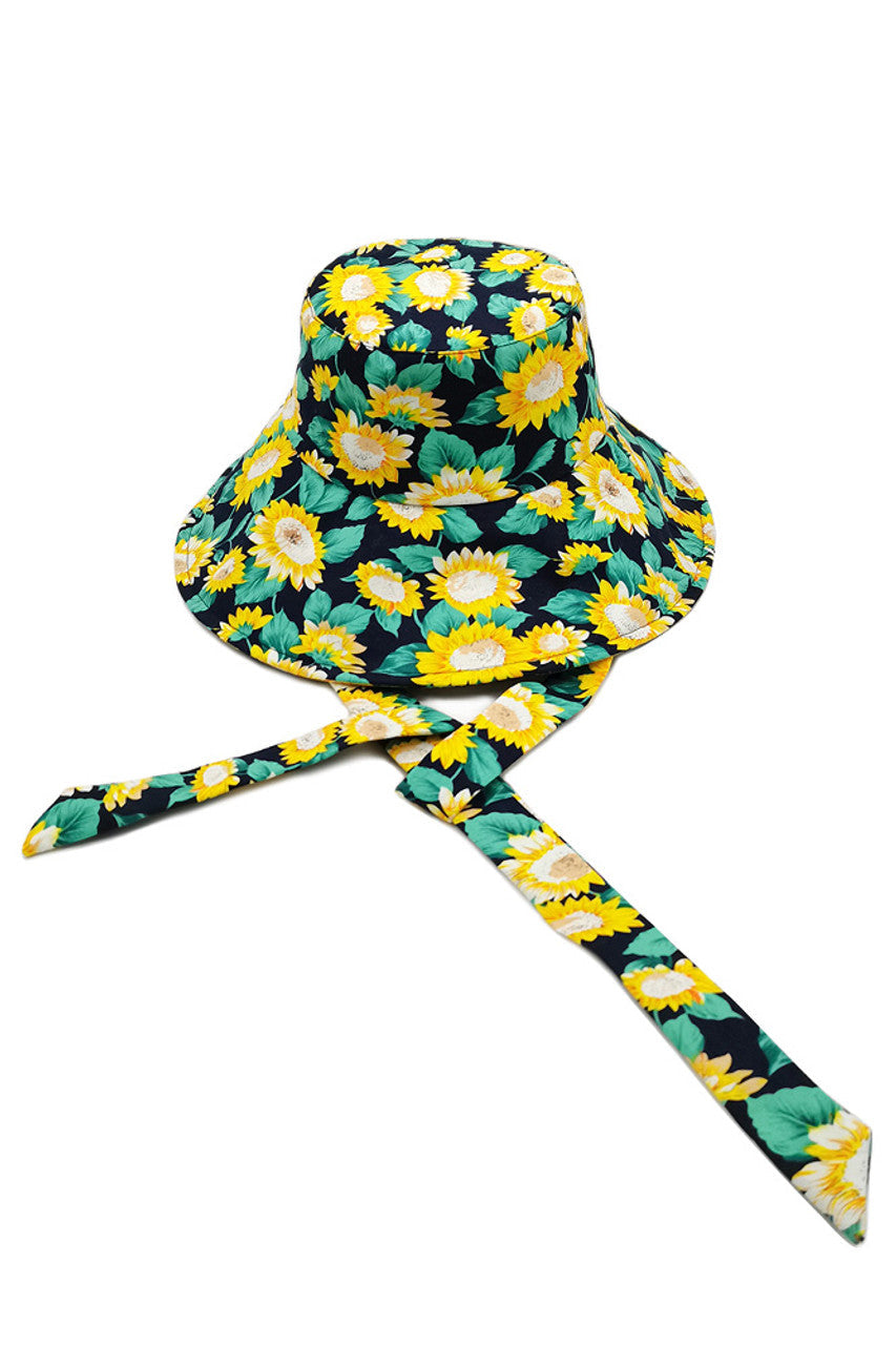 SUNFLOWER PRINT CHINE TIE BUCKET HAT