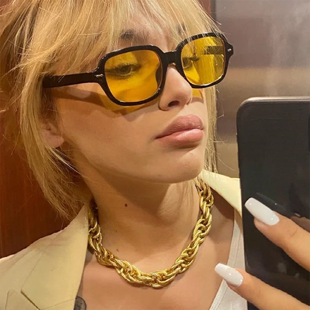 SUNGLASSES: CRIME TIME YELLOW SQUARE BLACK FRAMES