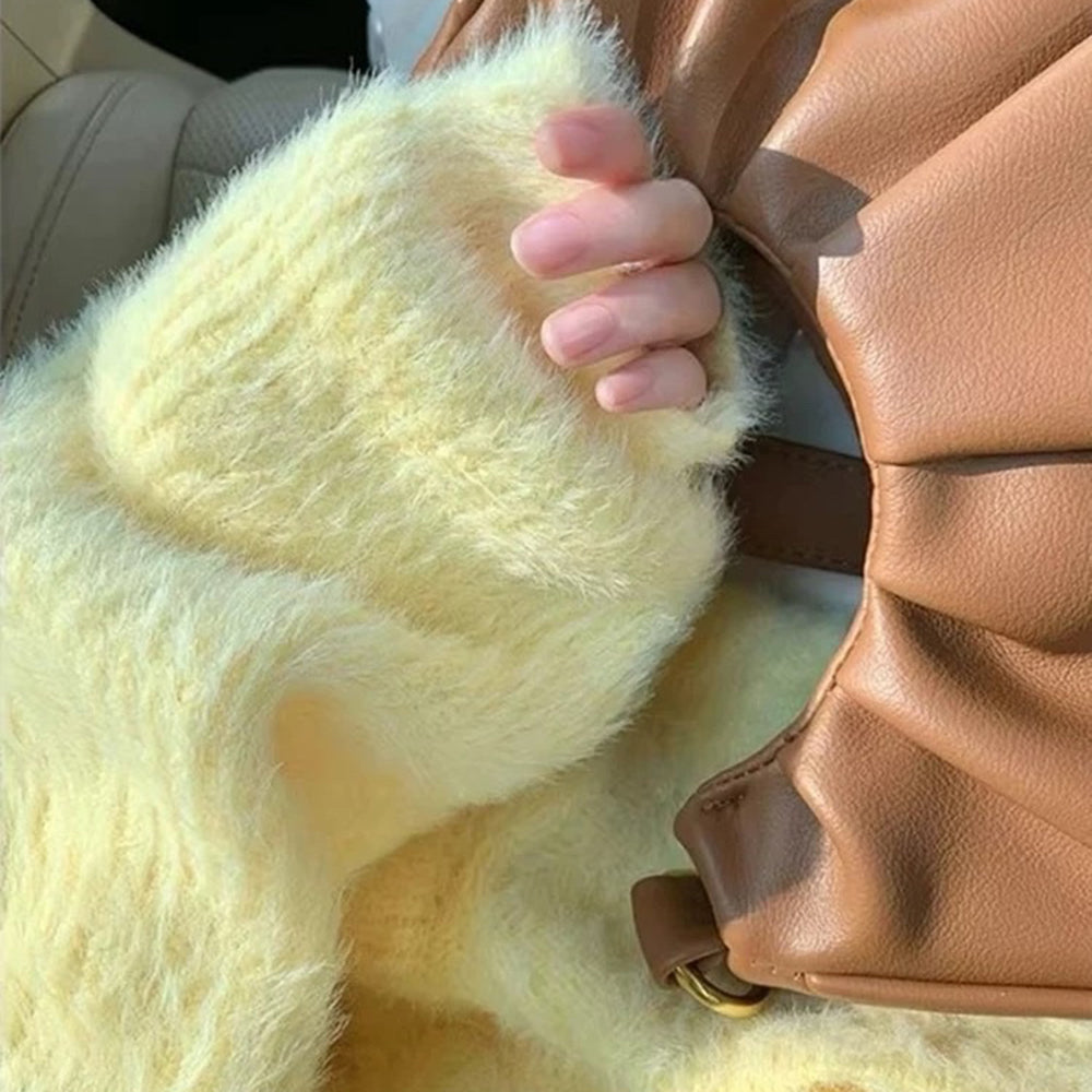 SUNNY DAYS CARDIGAN PASTEL YELLOW FUZZY CARDIGAN