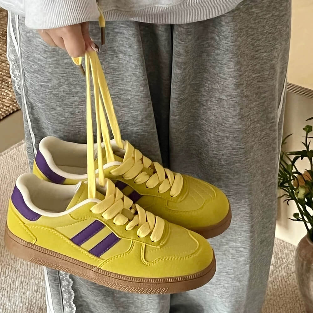 SUNSET BOULEVARD SNEAKERS: YELLOW AND PURPLE BOULEVARD SNEAKERS