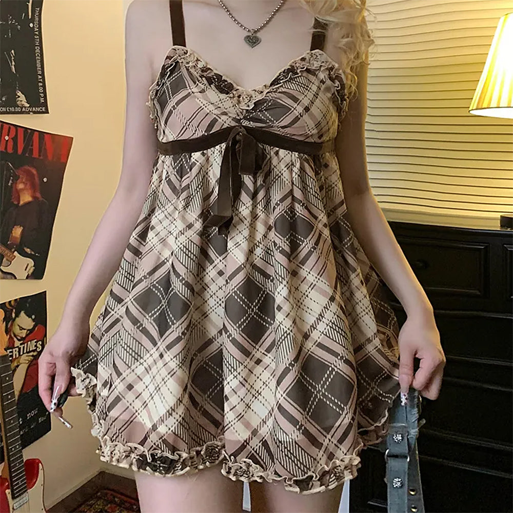 SUNSET DREAMS PLAID BABYDOLL DRESS