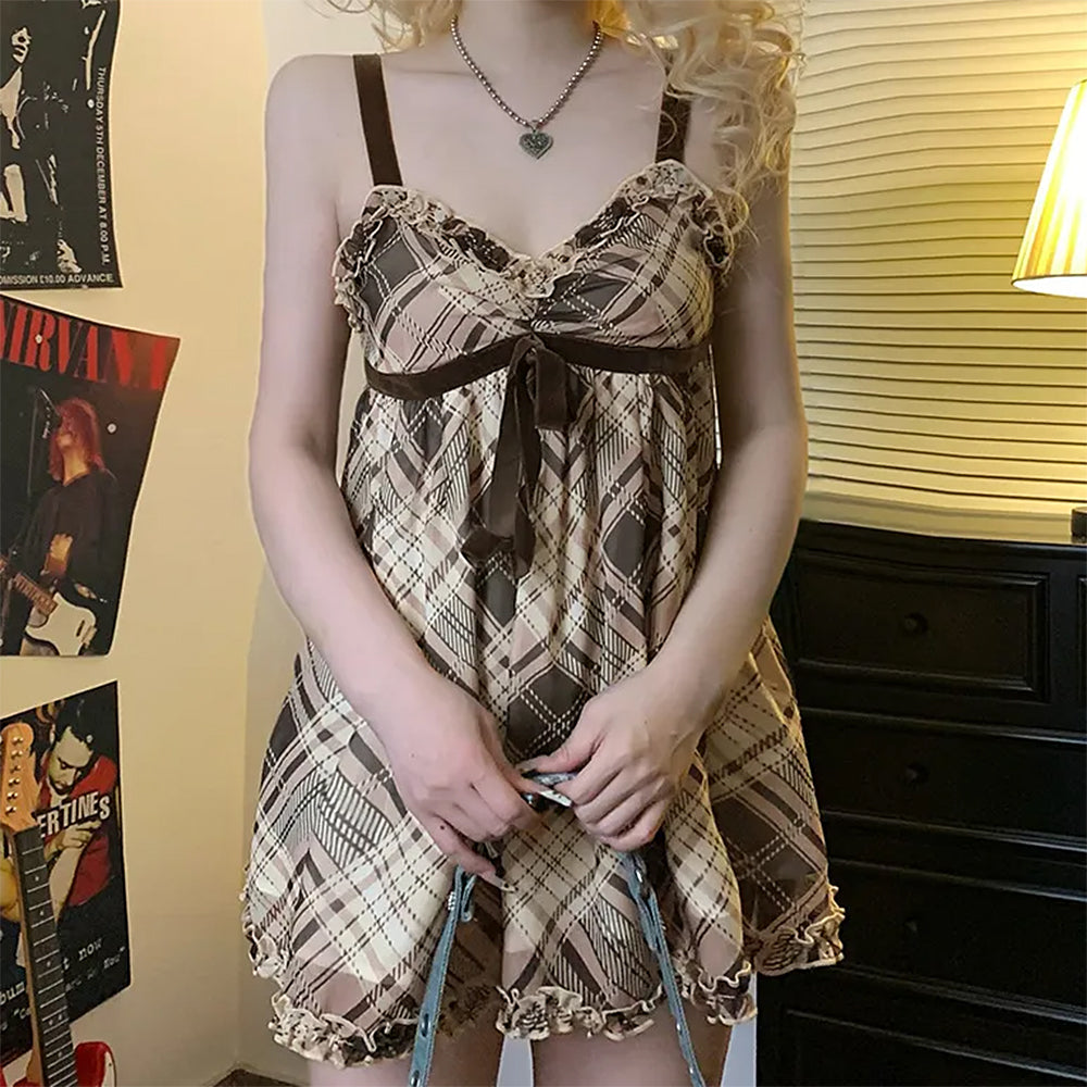 SUNSET DREAMS PLAID BABYDOLL DRESS