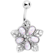 White Faux Opal Filigree Holiday Flower Belly Ring