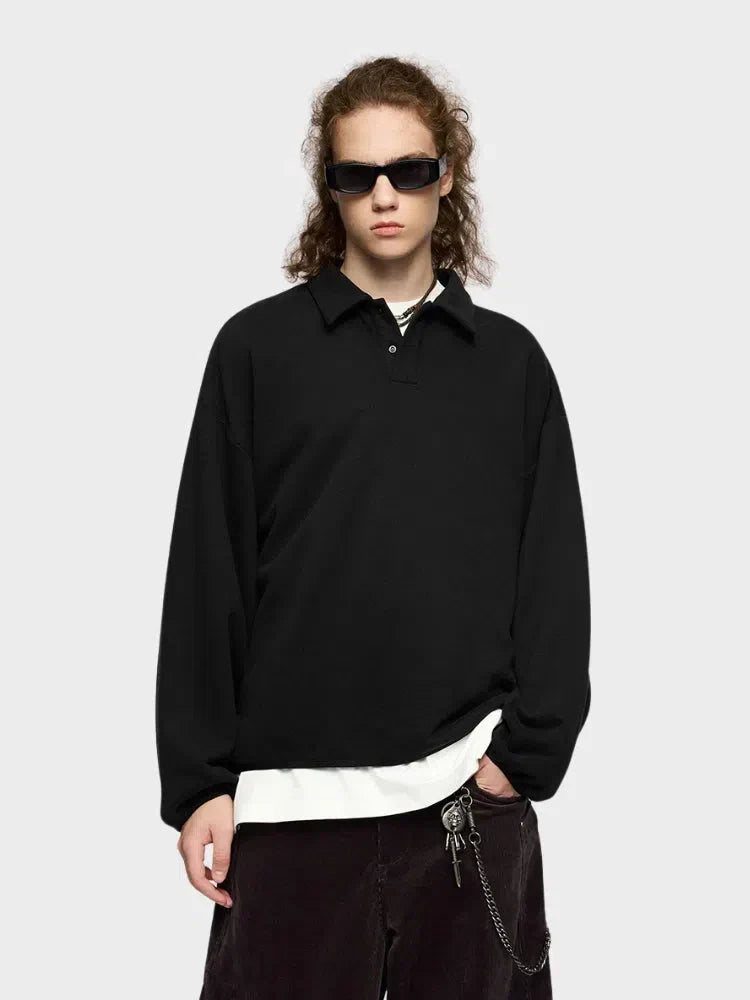 BEIGE LONG-SLEEVED POLO SHIRT - COUPE AMPLE FOR VOTRE GARDE-ROBE