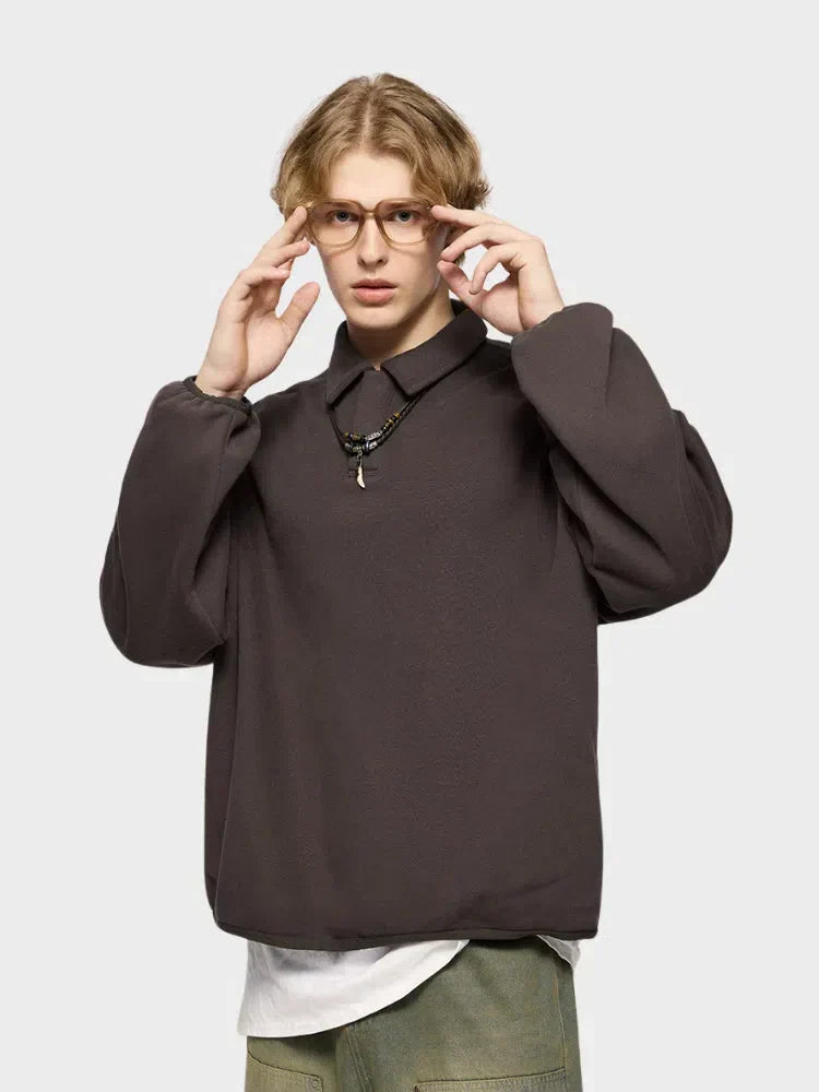 BEIGE LONG-SLEEVED POLO SHIRT - COUPE AMPLE FOR VOTRE GARDE-ROBE