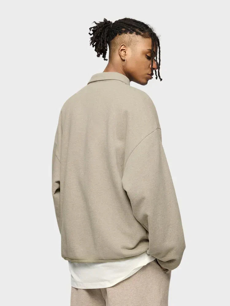 BEIGE LONG-SLEEVED POLO SHIRT - COUPE AMPLE FOR VOTRE GARDE-ROBE