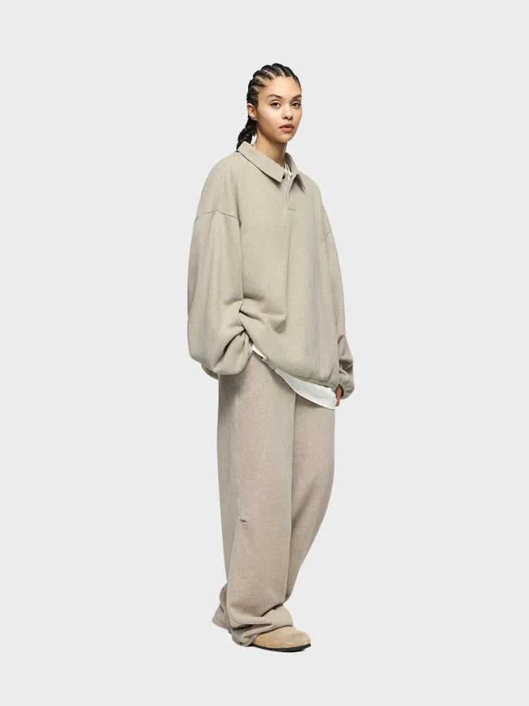 BEIGE LONG-SLEEVED POLO SHIRT - COUPE AMPLE FOR VOTRE GARDE-ROBE