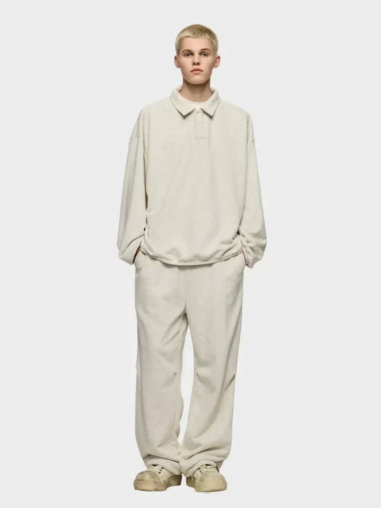 BEIGE LONG-SLEEVED POLO SHIRT - COUPE AMPLE FOR VOTRE GARDE-ROBE