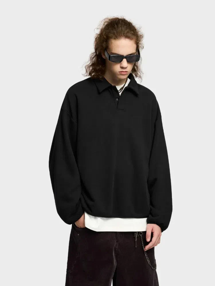 BEIGE LONG-SLEEVED POLO SHIRT - COUPE AMPLE FOR VOTRE GARDE-ROBE